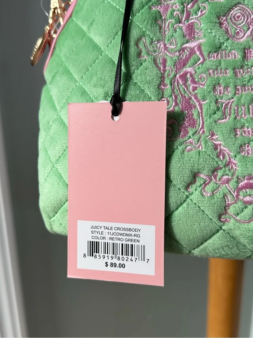 NWT Juicy Tale Juicy Couture Pink & Mint Green Quilted Satchel Crossbody Y2K Bag